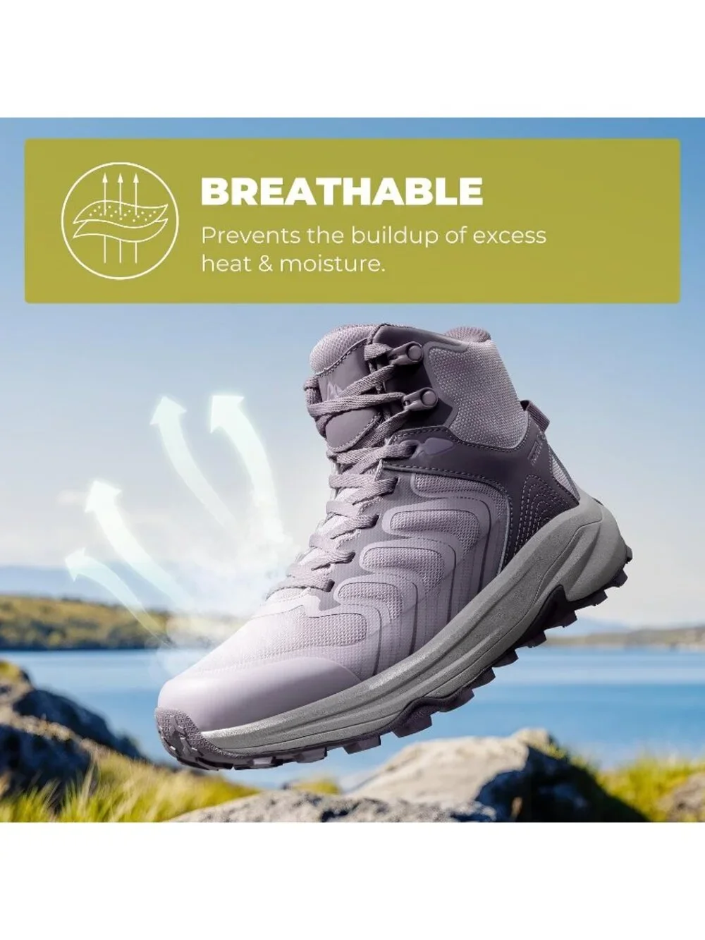 Men Light Purple Waterproof Shoes Casual High Top Round Toe Non Slip Hiking Boot